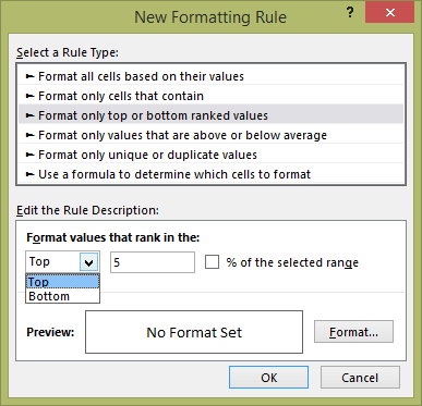 Excel 2013 conditional formatting - Top 5